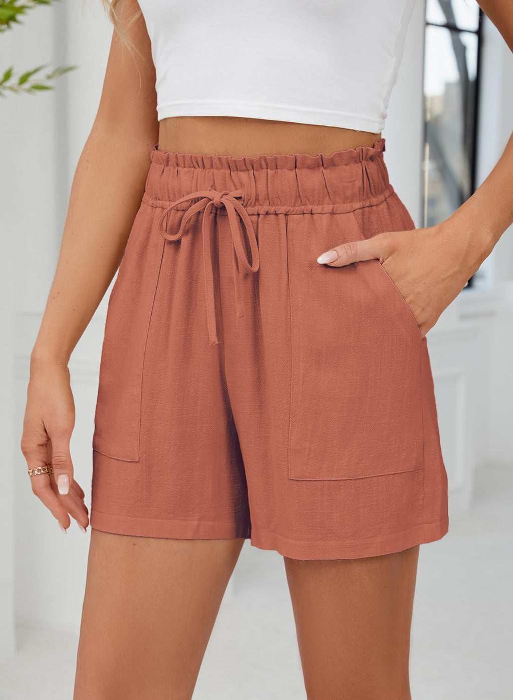 High Waisted Linen Beach Shorts