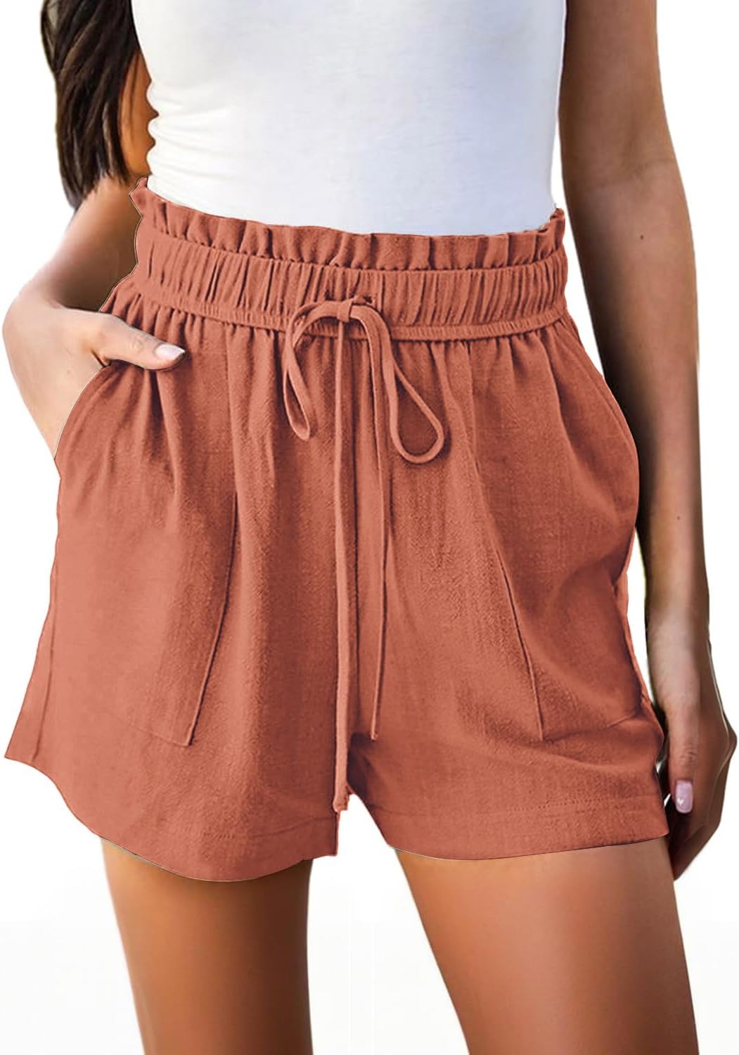 High Waisted Linen Beach Shorts
