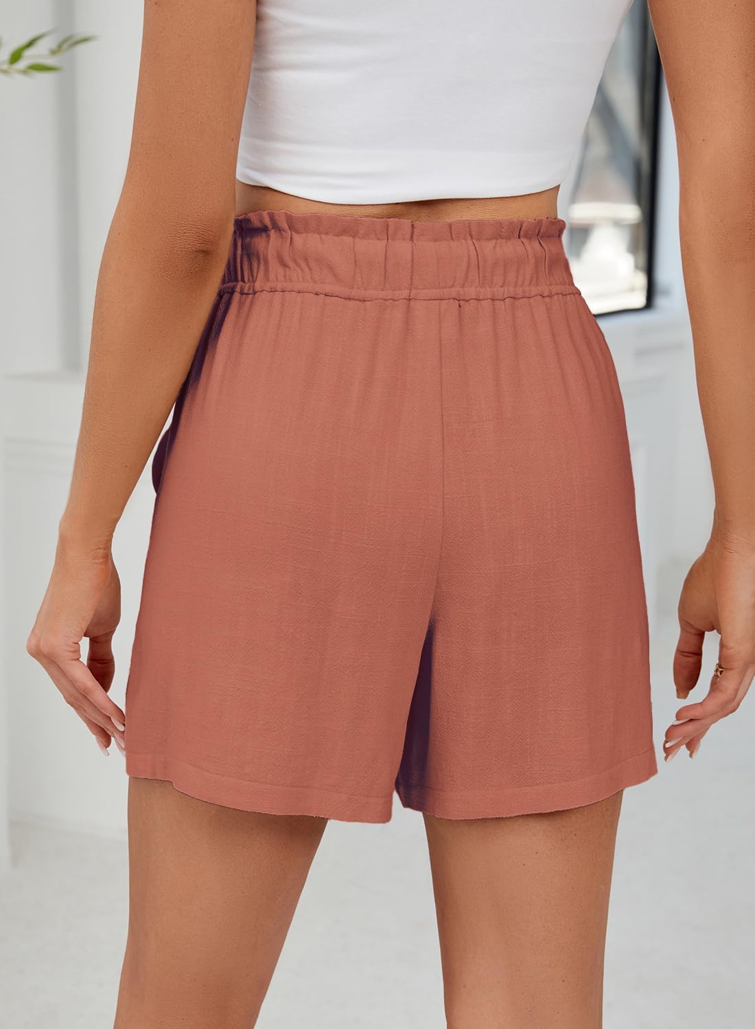High Waisted Linen Beach Shorts