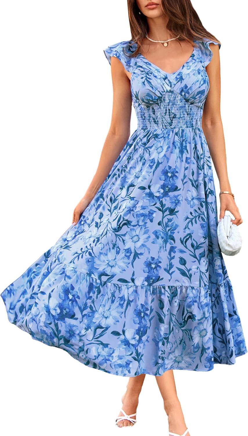 Grace Karin Floral Ruffle Maxi Dress