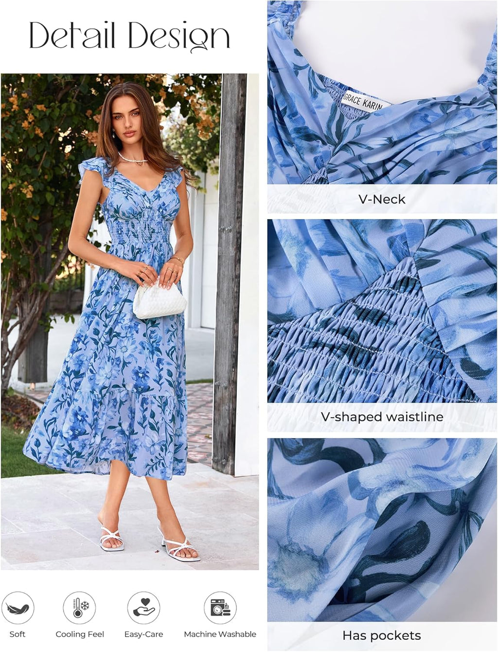 Grace Karin Floral Ruffle Maxi Dress