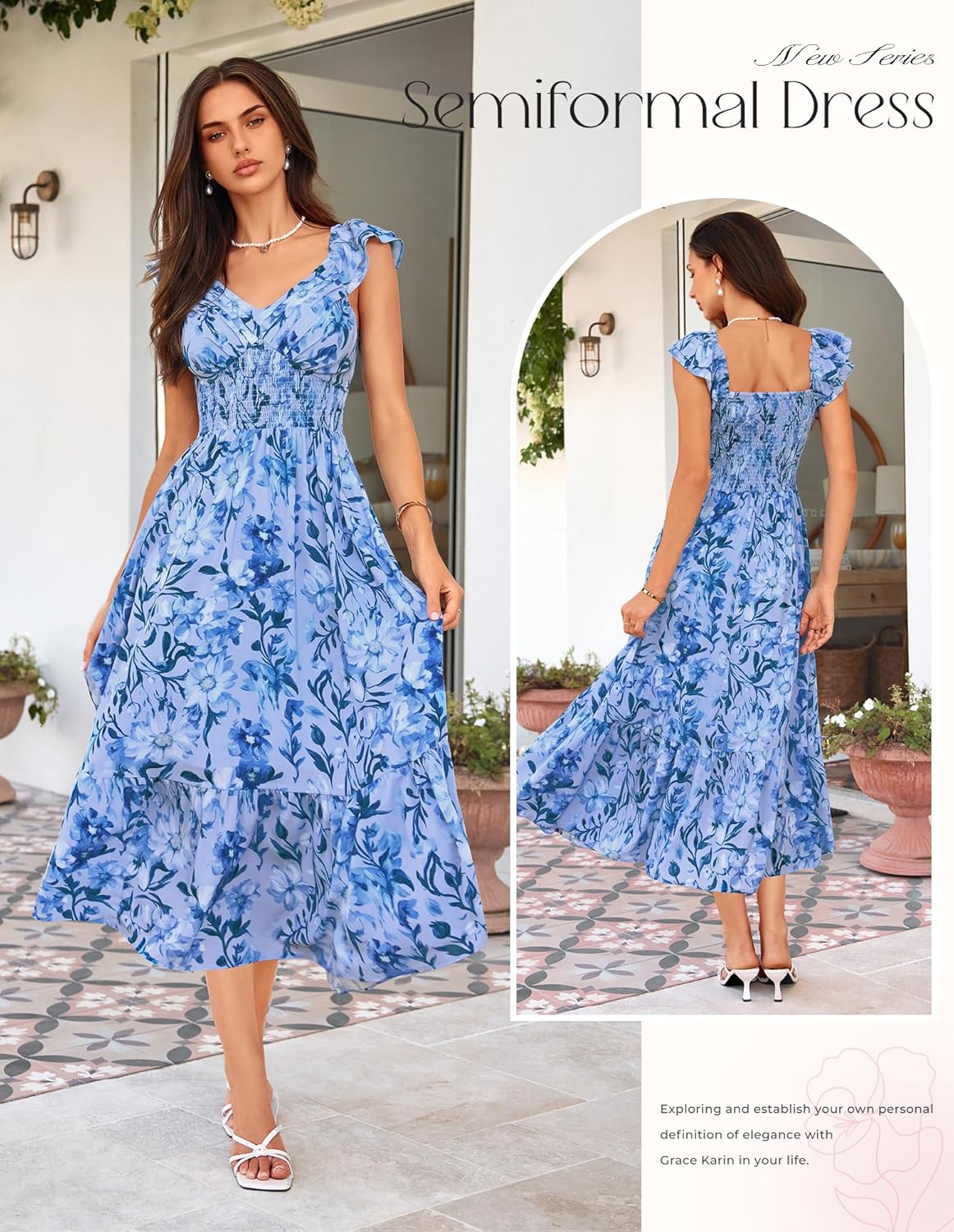 Grace Karin Floral Ruffle Maxi Dress